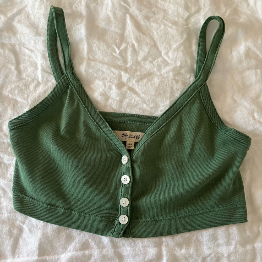 Madewell V Neck Button Front Crop Tank XS Green $35 - Picture 4 of 7